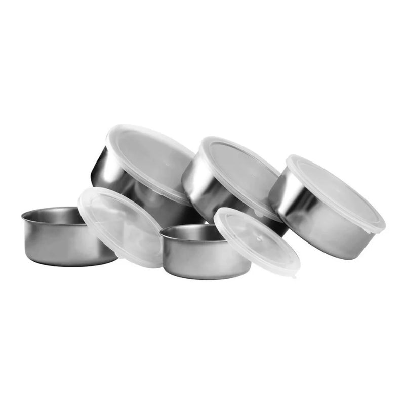 Conjunto 5 Tigelas de Aço Inox com Tampa Redonda