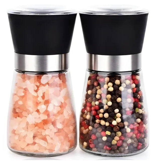 Kit com 2 Moedores de Temperos – Sal, Pimenta e Especiarias em Vidro e Inox