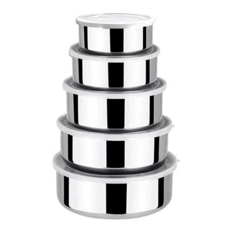 Conjunto 5 Tigelas de Aço Inox com Tampa Redonda
