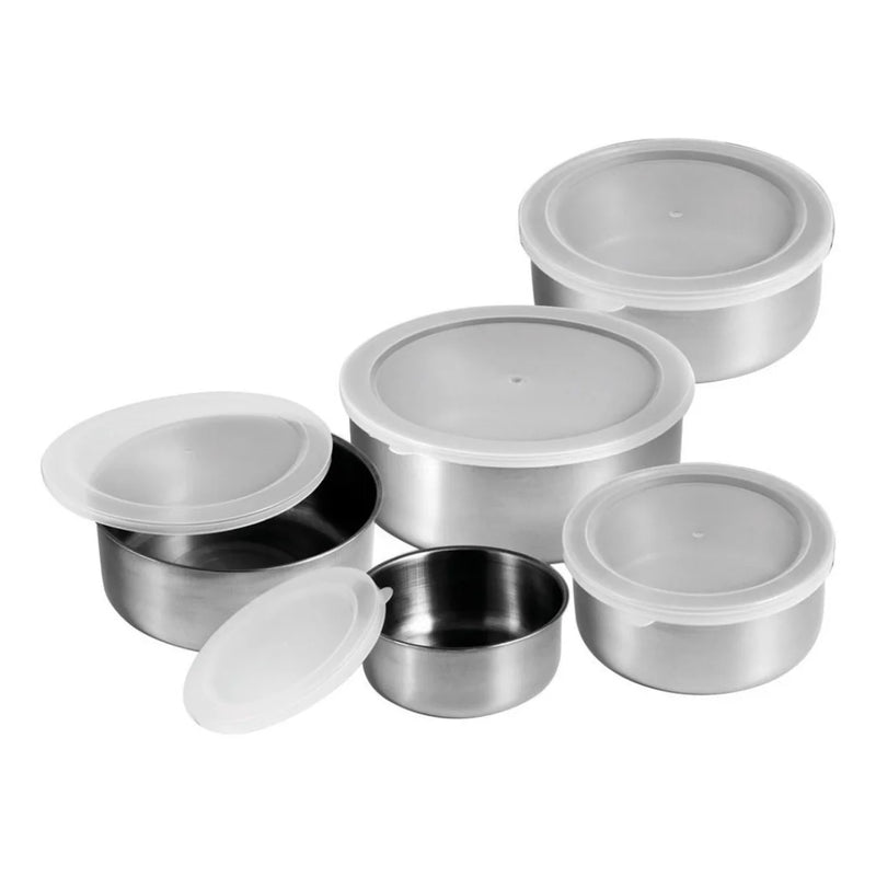 Conjunto 5 Tigelas de Aço Inox com Tampa Redonda