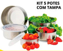 Conjunto 5 Tigelas de Aço Inox com Tampa Redonda