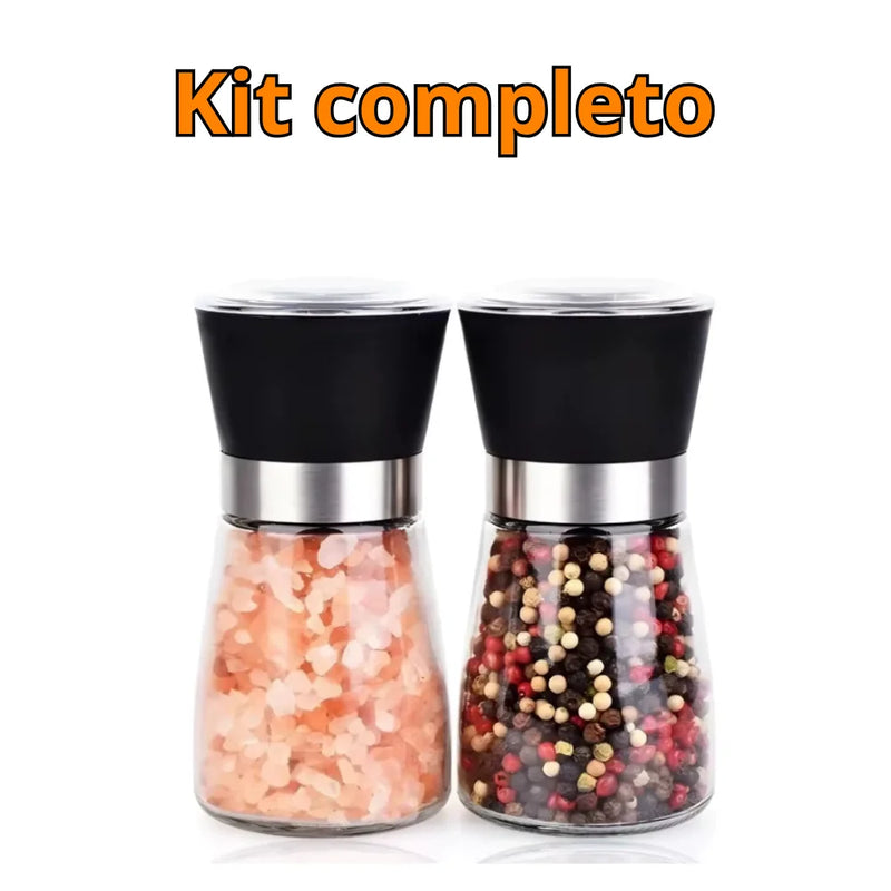 Kit com 2 Moedores de Temperos – Sal, Pimenta e Especiarias em Vidro e Inox