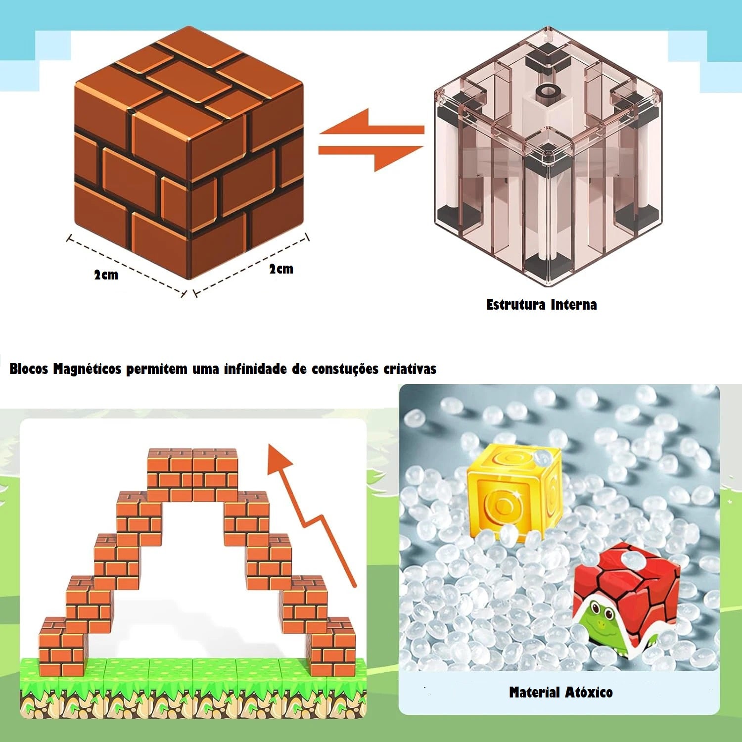 Kit 100 Peças Blocos Magnéticos Educativos – STEM Montessori para Crianças