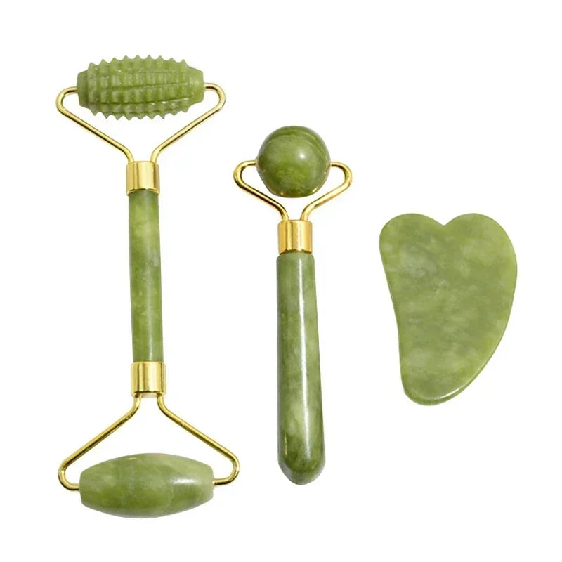 Massageador Facial de Jade Natural + Gua Sha