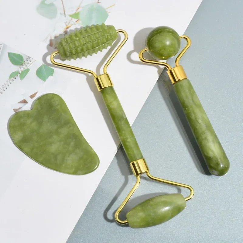 Massageador Facial de Jade Natural + Gua Sha