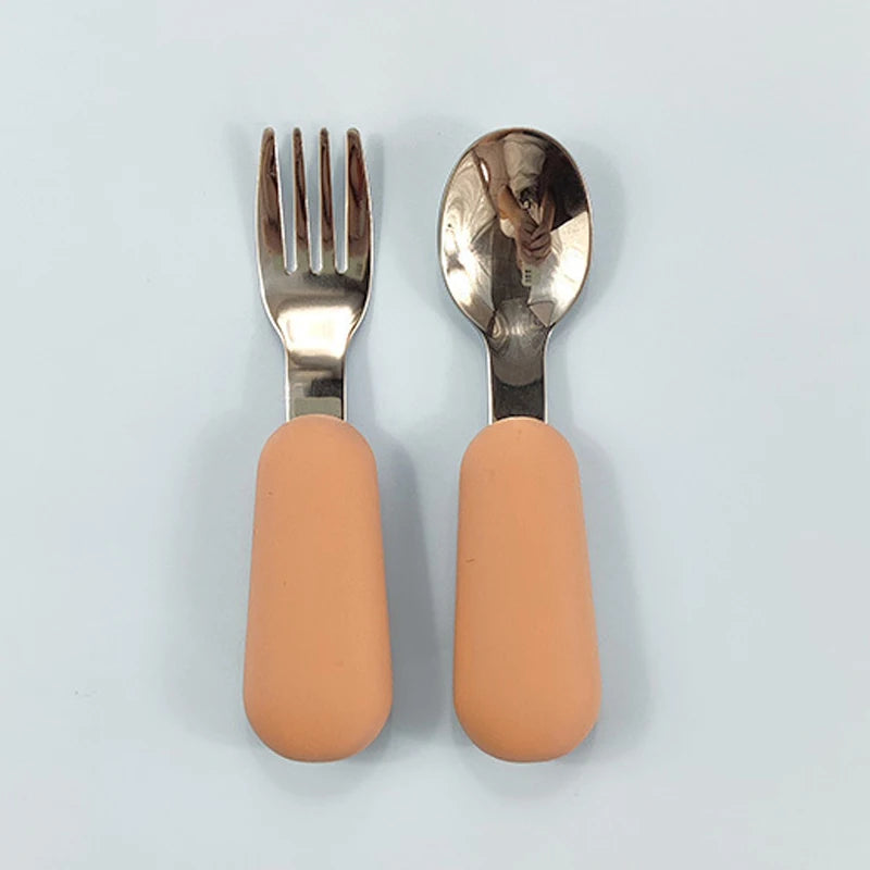 Kit Infantil de Talheres em Aço Inox – Colher e Garfo com Design Fofo