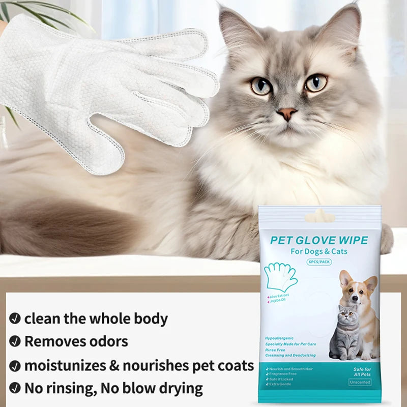 Luvas Humedecidas Descartáveis de Limpeza para Pets – Sem Água e Sem Bagunça (Kit com 6 Unidades)