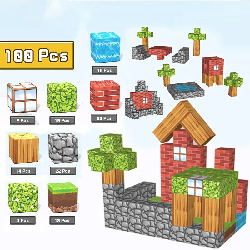 Kit 100 Peças Blocos Magnéticos Educativos – STEM Montessori para Crianças