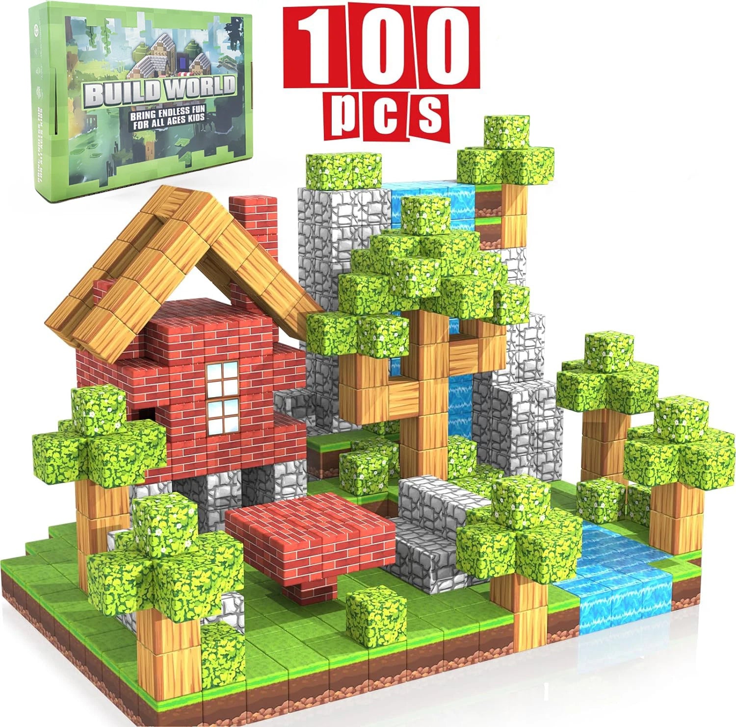 Kit 100 Peças Blocos Magnéticos Educativos – STEM Montessori para Crianças