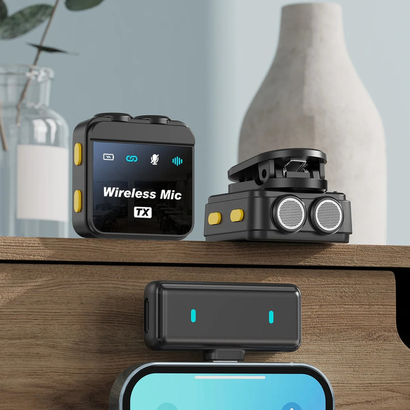 Microfone de lapela sem fio Rythflo para iPhone/Android com Lightning/USB C (2 TX+2 RX+estojo de carregamento)